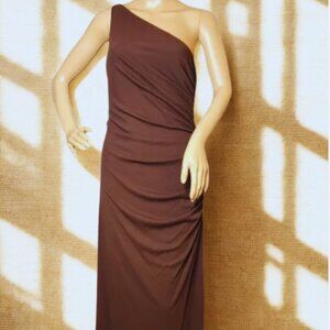 One Shoulder Asymmetrical Beaded Gown - Brown:  Laundry by Shelli Segal gown